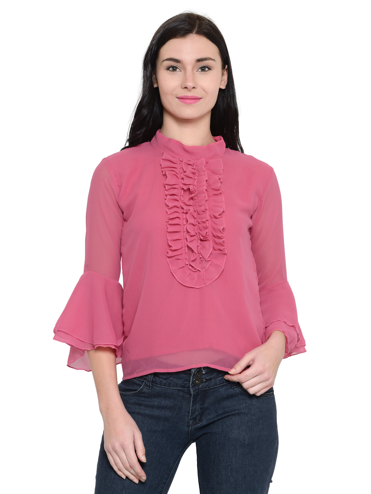 Rosy pink Bell sleeves Frill top